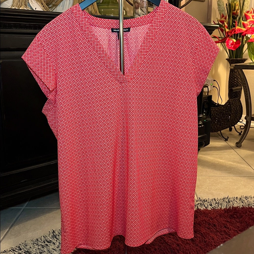 Hilary Radley Red & White Patterned Blouse - NWOT